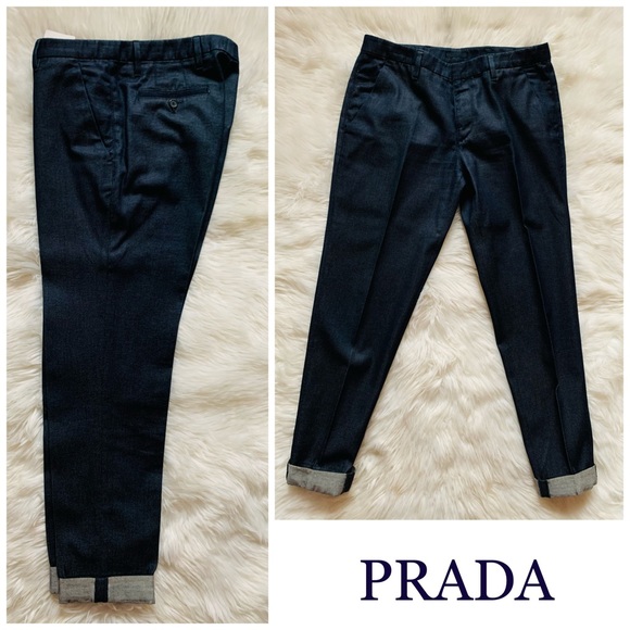 Prada Milano Logo Thin Denim Dress Pants - Picture 1 of 12